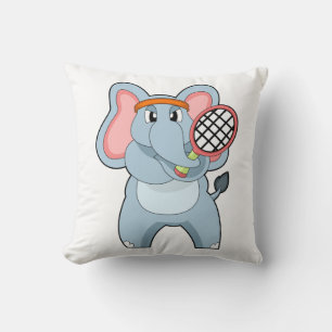 Coussin Elephant au Tennis avec raquette de tennis