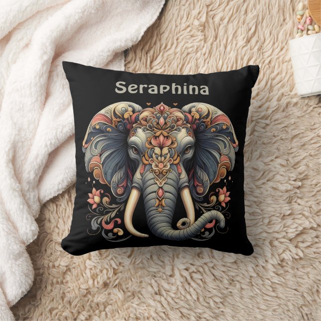 Coussin Eléphant aux motifs floraux complexes (Couverture)