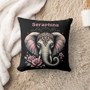 Coussin Elephant avec élégante illustration rose