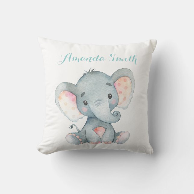 Coussin Éléphant Bébé Aqua Sarcelle Turquoise (Recto)
