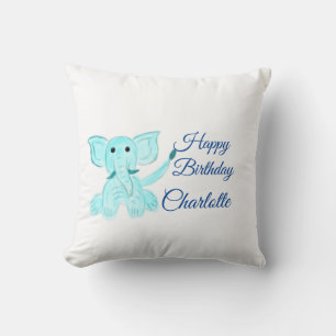 Coussin Éléphant bébé aquarelle joyeux anniversaire ajoute