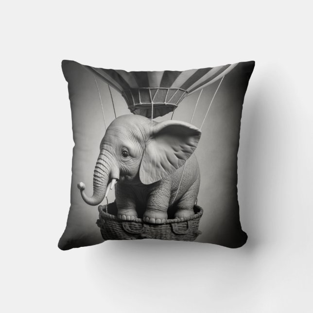 Coussin Elephant bébé dans un ballon à air chaud (Verso)