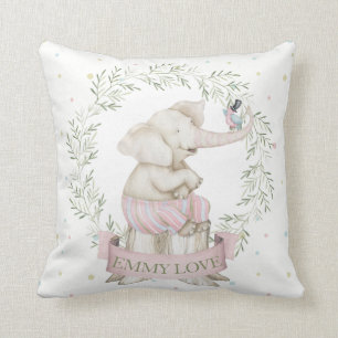 Coussin Éléphant Bébé Fille Rose Vert Beige