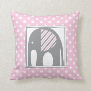 Coussin Eléphant bébé   Gris et rose Pois