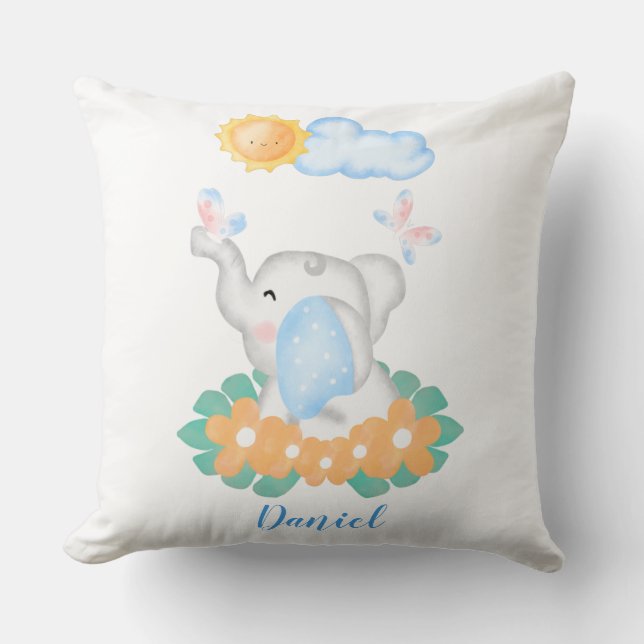 Coussin Eléphant Bébé mignon avec fleurs orange Cushion (Recto)