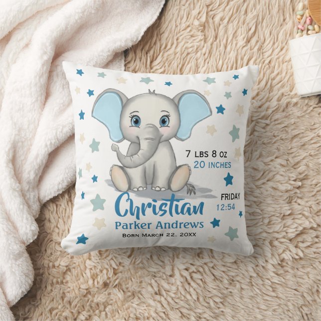 Coussin Eléphant Bébé mignon avec oreilles bleues Boy Stat (Couverture)