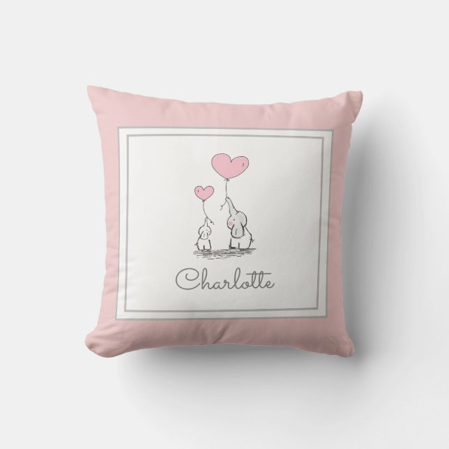 Coussin Éléphant Bébé Mignon et Maman avec Ballons Fille R (Recto)