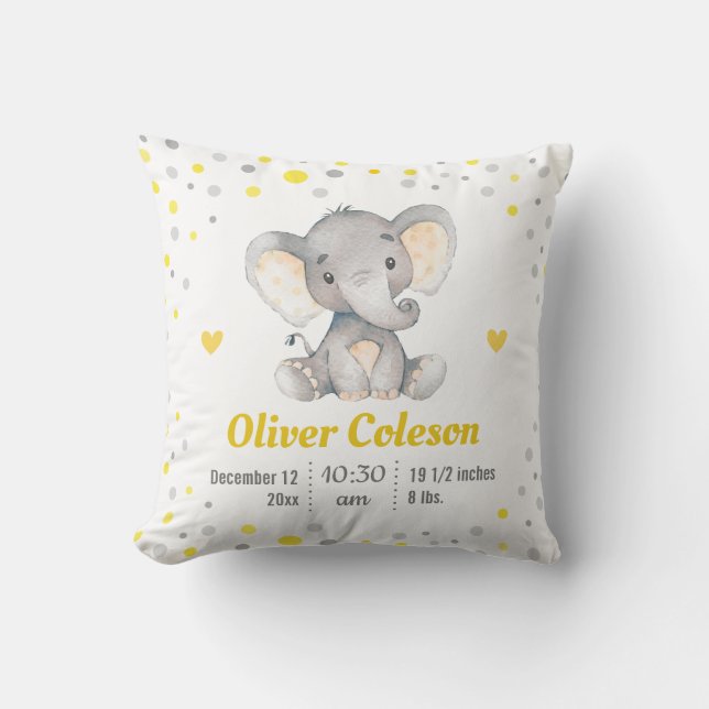 Coussin Éléphant Bébé Taches Jaune Gris Statistiques Nurse (Recto)