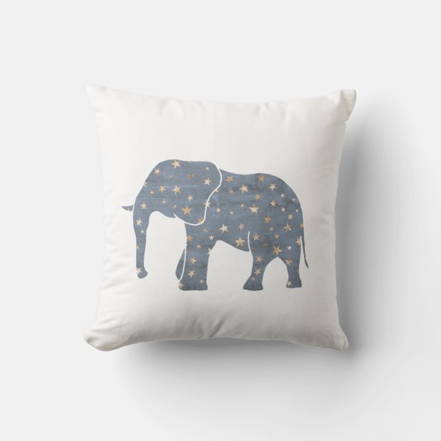 Coussin Éléphant bleu avec des étoiles d'or (Recto)