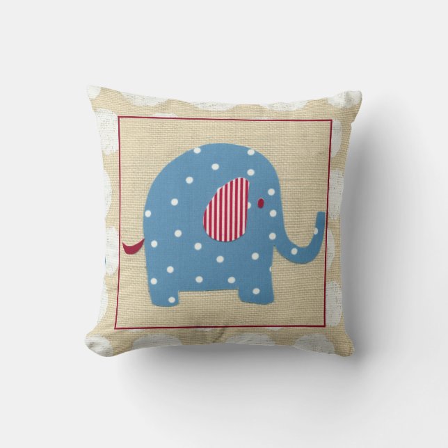 Coussin Eléphant bleu avec Pois blancs (Recto)