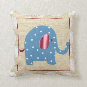 Coussin Eléphant bleu avec Pois blancs