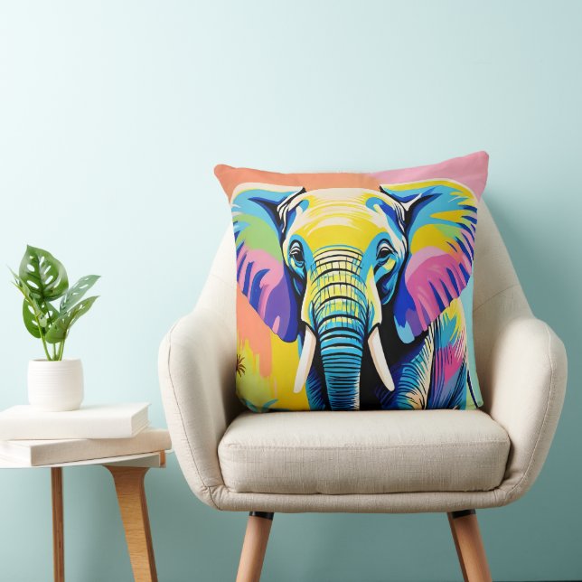 Coussin Éléphant coloré abstrait (Chaise)