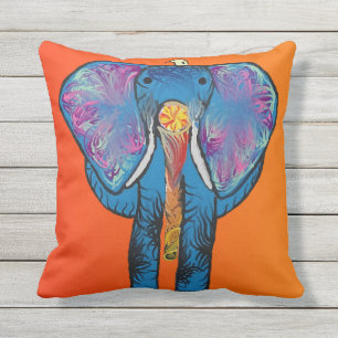 Coussin Éléphant coloré avec rouge/orange sur le coussi
