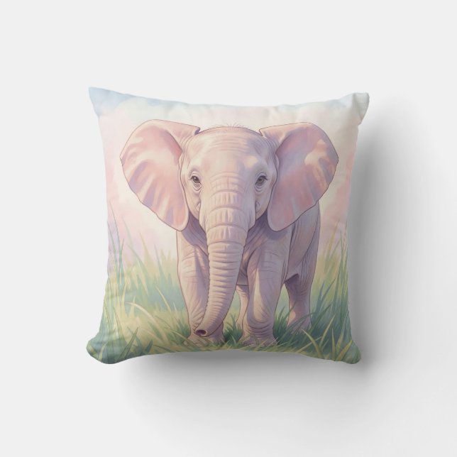 Coussin Éléphant de bébé mignon Prairie pastel (Recto)