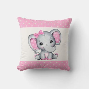Coussin Eléphant de bébé rose mignon avec oreilles Poka Do