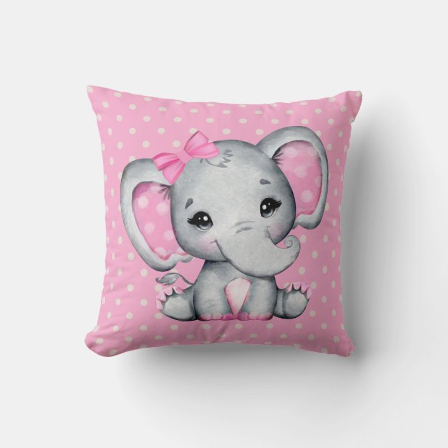 Coussin Eléphant de bébé rose mignon avec oreilles Poka Do (Recto)