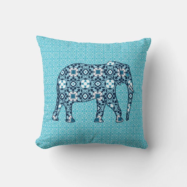 Coussin Elephant de Carrelage marocain, Cobalt, Marine & B (Recto)