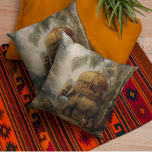Coussin Éléphant de cérémonie antique et Howdah doré