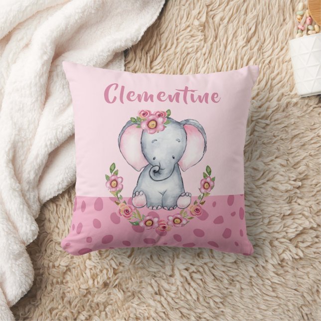 Coussin Eléphant de charme PInk Poster de animal floral (Couverture)