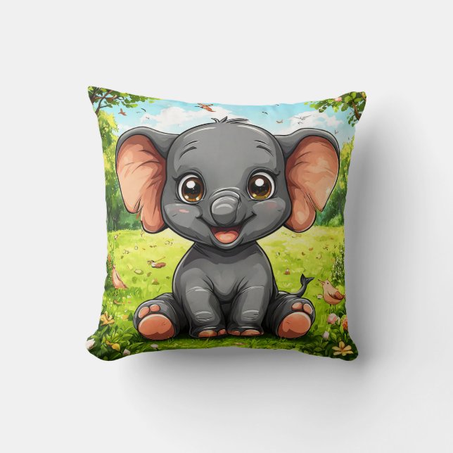 Coussin Éléphant de dessin animé adorable (Recto)