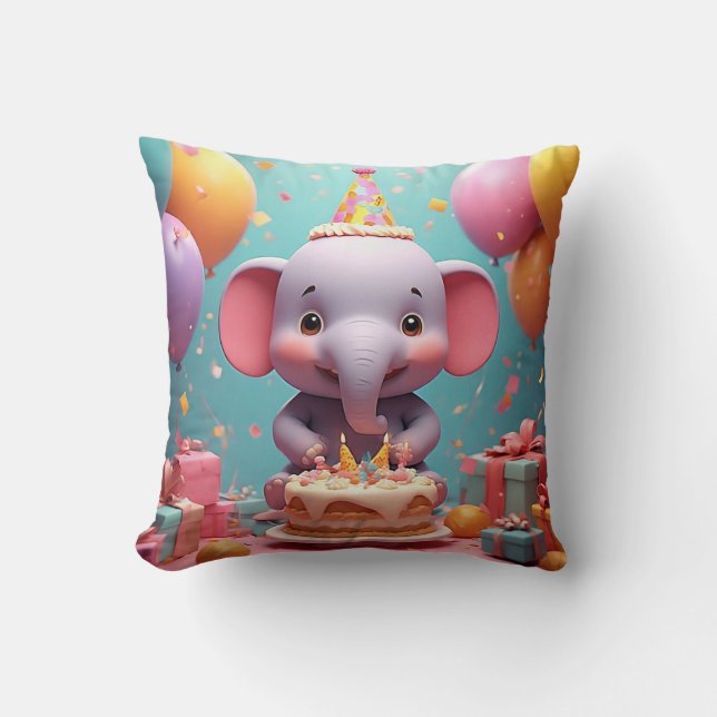 Coussin Éléphant de dessin animé adorable célébrant un ann (Recto)