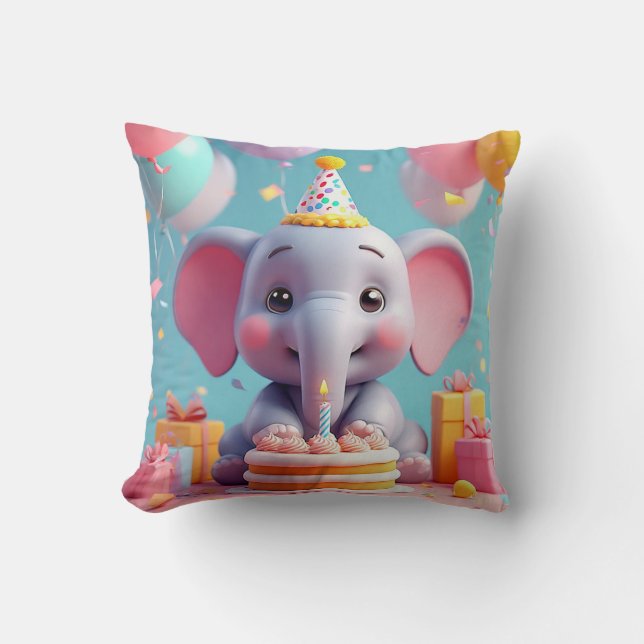 Coussin Éléphant de dessin animé adorable célébrant un ann (Recto)