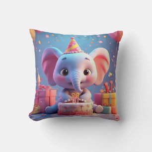 Coussin Éléphant de dessin animé adorable célébrant un ann