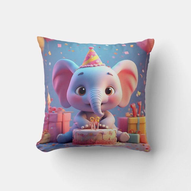 Coussin Éléphant de dessin animé adorable célébrant un ann (Recto)