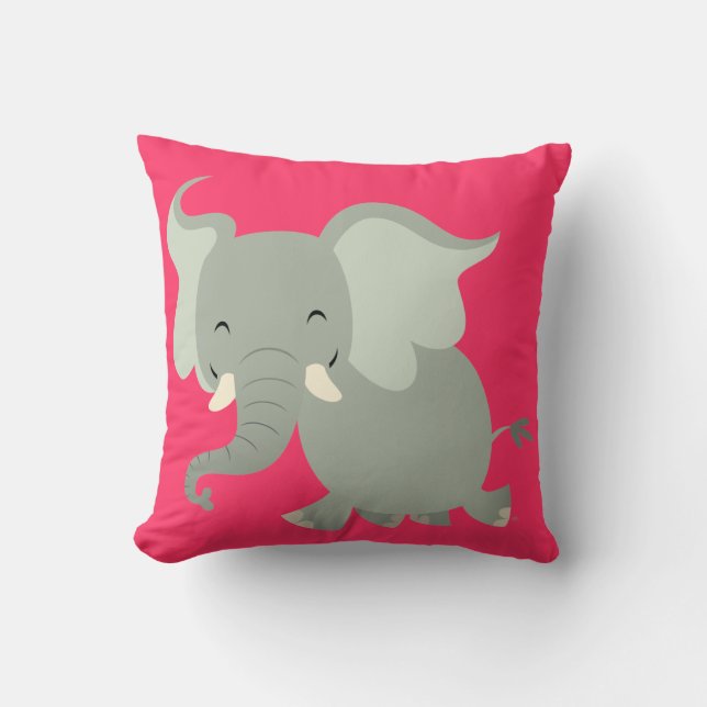 Coussin Éléphant de Dessin Animé Joyeux Mignon (Recto)