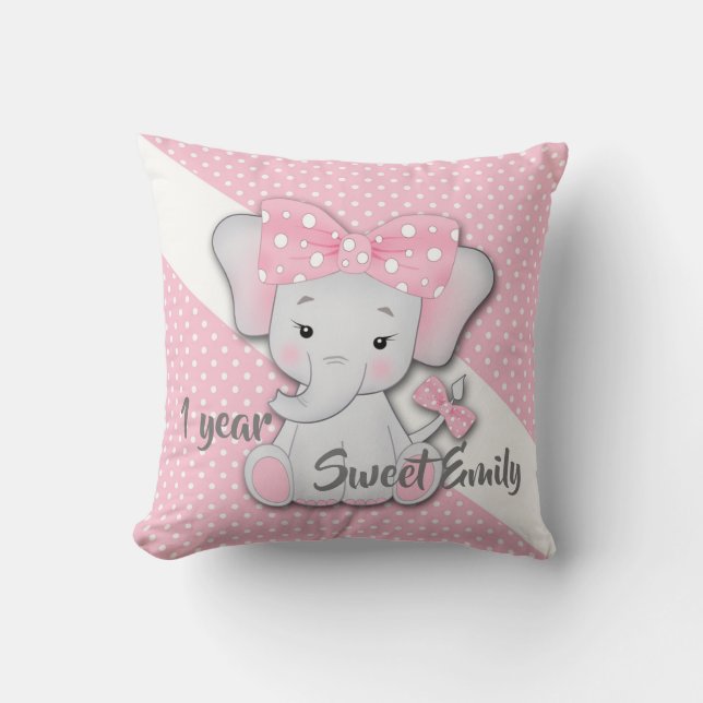 Coussin Éléphant de dessin animé rose bébé blanc gris pers (Recto)