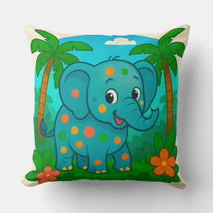 Coussin Eléphant de dessin coloré dans un paysage tropical