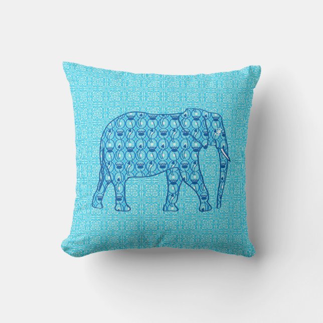 Coussin Éléphant de fleur de Lotus - turquoise (Recto)