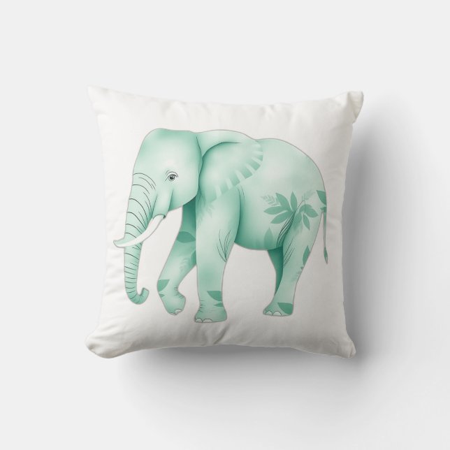 Coussin Éléphant de menthe avec Feuilles de la jungle (Recto)