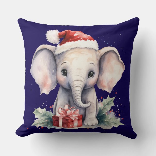 Coussin Éléphant de Noël mignon (Recto)