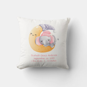 Coussin Éléphant de sommeil personnalisé Lune Rose Fille B