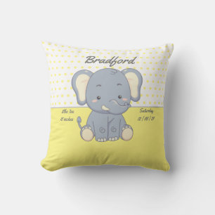Coussin Eléphant et Pois, Lumbar jaune et gris P