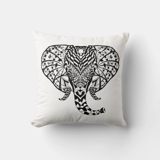 Coussin Éléphant ethnique de motif (Recto)