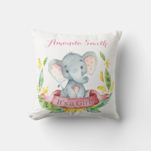 Coussin Éléphant Fille Bébé Rose