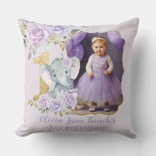 Coussin Eléphant Floral Violet 1er Anniversaire Photo Keep