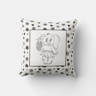 Coussin Eléphant Girl Modern Baby pour enfants gris noir