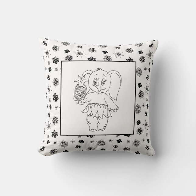 Coussin Eléphant Girl Modern Baby pour enfants gris noir (Recto)