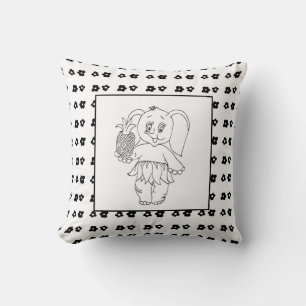 Coussin Eléphant Girl Modern Baby pour enfants gris noir