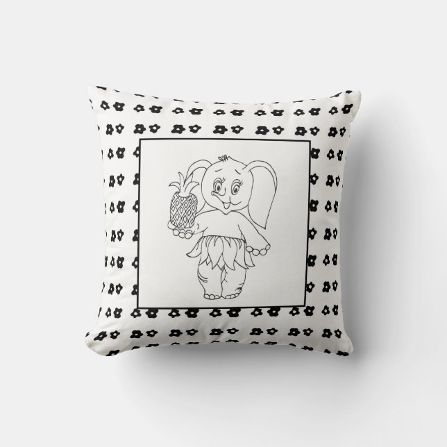 Coussin Eléphant Girl Modern Baby pour enfants gris noir (Recto)
