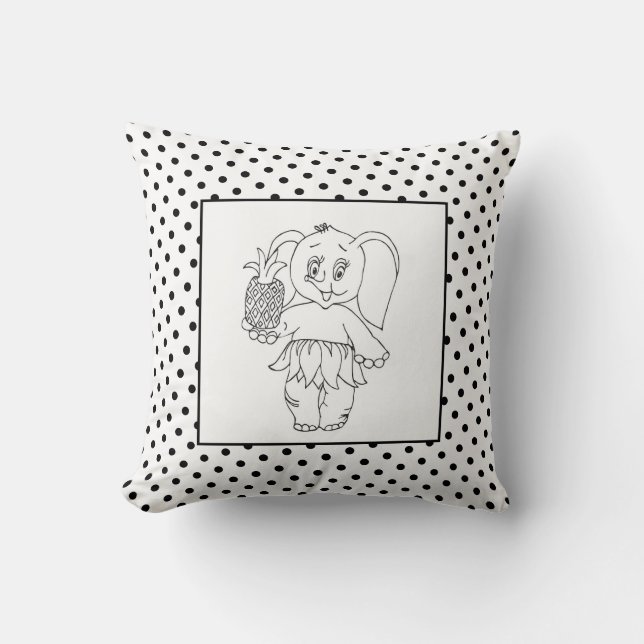 Coussin Eléphant Girl Modern Baby pour enfants Gris Polka (Recto)