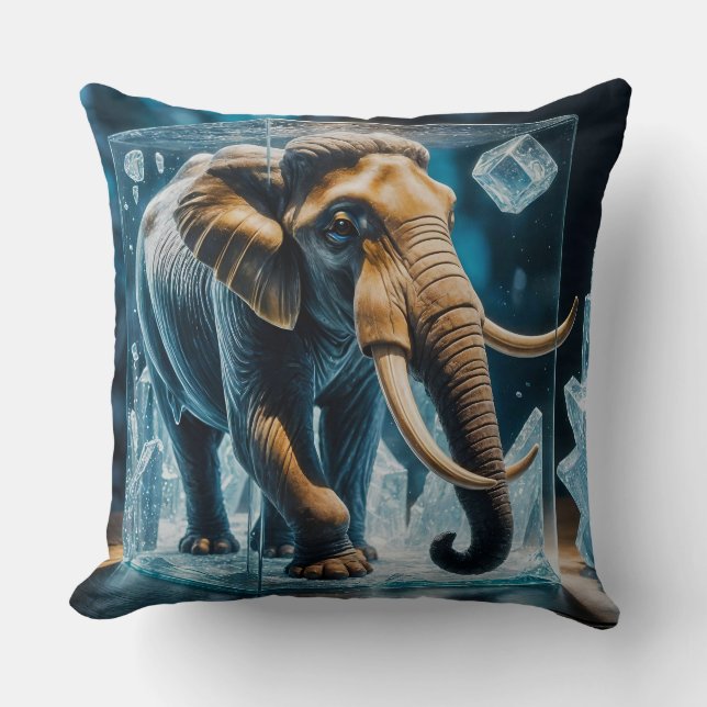 Coussin Eléphant givré 3D dans un cube de glace givré (Recto)