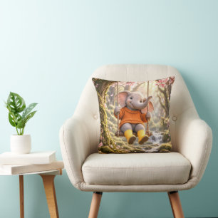 Coussin Éléphant heureux sur une balançoire d'arbre cerisi