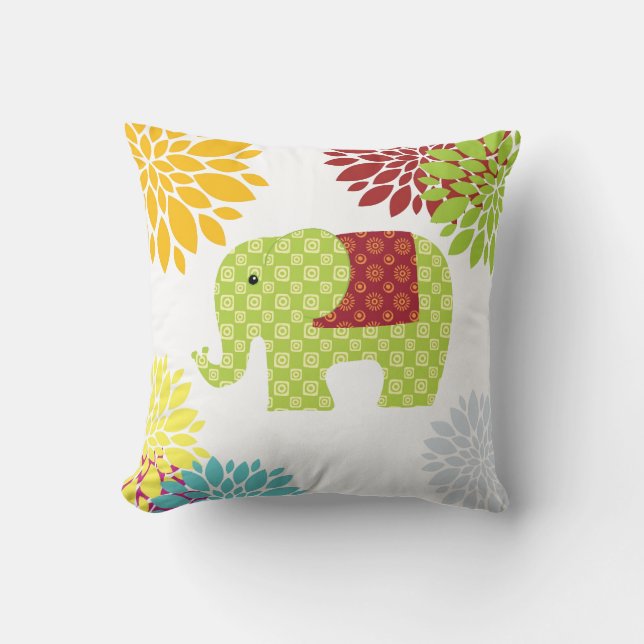 Coussin Éléphant hippie assez coloré flower power (Recto)