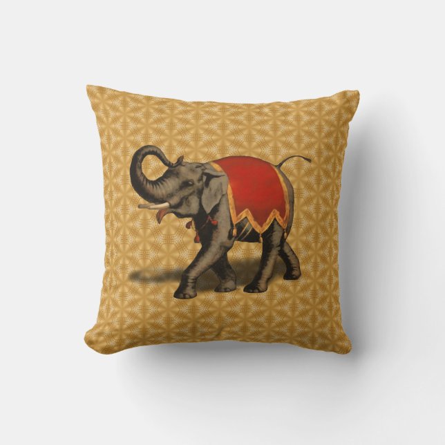 Coussin Eléphant indien avec tissu rouge (Recto)