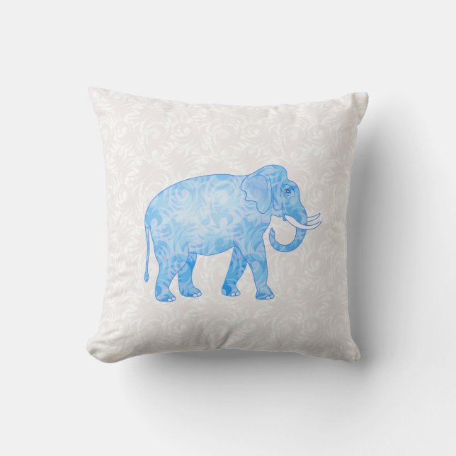 Coussin Éléphant indien bleu de motif (Recto)