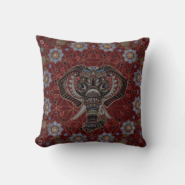 Coussin Éléphant indien dans l'ornement de Mandala (Recto)